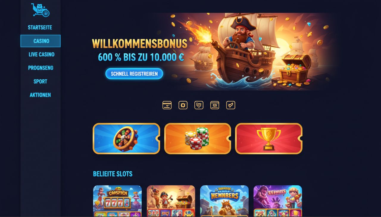 Startseite von Smashcasino mit Willkommensbanner, Menü und Auswahl beliebter Slots