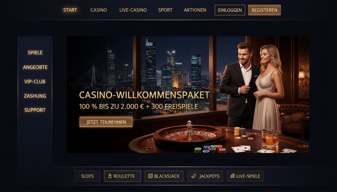 Spielelobby von TowerCasino mit Menü, Kategorien und Willkommensangebot
